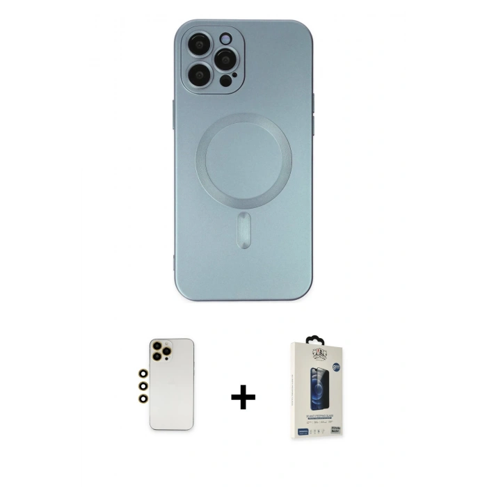MARSİLYAN™- iPhone 12 Pro Max Kılıf Akış Minimal Özel Seri - Siyah Bilvis Hayalet Cam Ekran Koruyucu + Shine Kamera Lens - GD