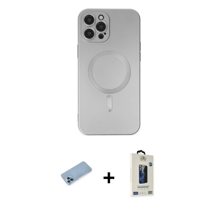 MARSİLYAN™- iPhone 12 Pro Max Kılıf Akış Minimal Özel Seri - Siyah Bilvis Hayalet Cam Ekran Koruyucu + Shine Kamera Lens Koruma Cam - MI