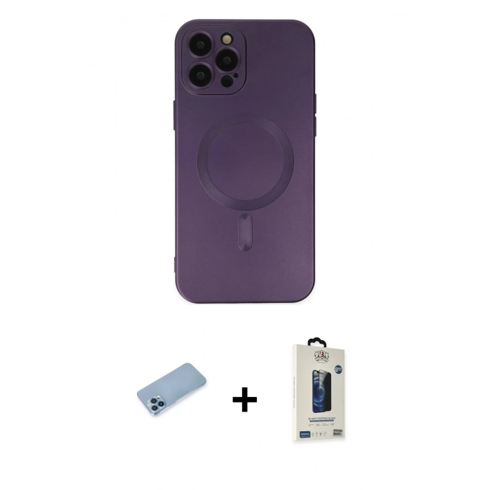 MARSİLYAN™- iPhone 12 Pro Max Kılıf Akış Minimal Özel Seri - Siyah Bilvis Hayalet Cam Ekran Koruyucu + Shine Kamera Lens Koruma Cam - MI
