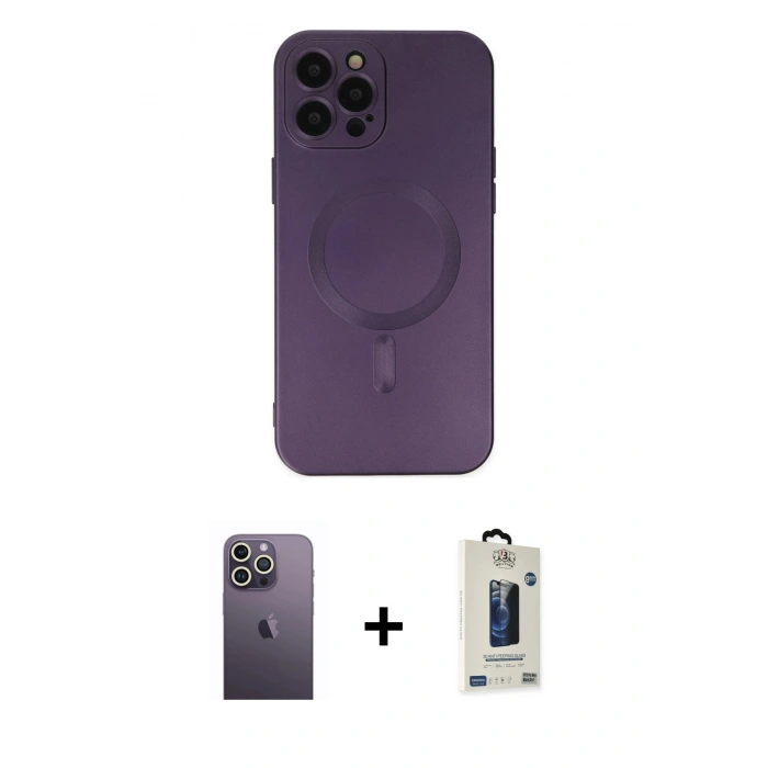 MARSİLYAN™- iPhone 12 Pro Max Kılıf Akış Minimal Özel Seri - Siyah Bilvis Hayalet Cam Ekran Koruyucu + Neon Fosforlu Kamera Lens - BZ