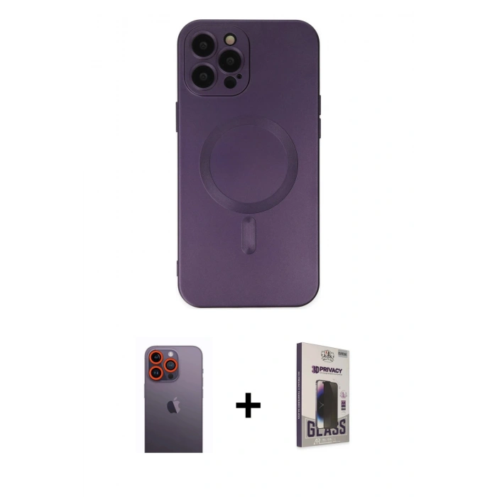 MARSİLYAN™- iPhone 12 Pro Max Kılıf Akış Minimal Özel Seri - Siyah Bilvis Hayalet Cam Ekran Koruyucu + Neon Fosforlu Kamera Lens - TU