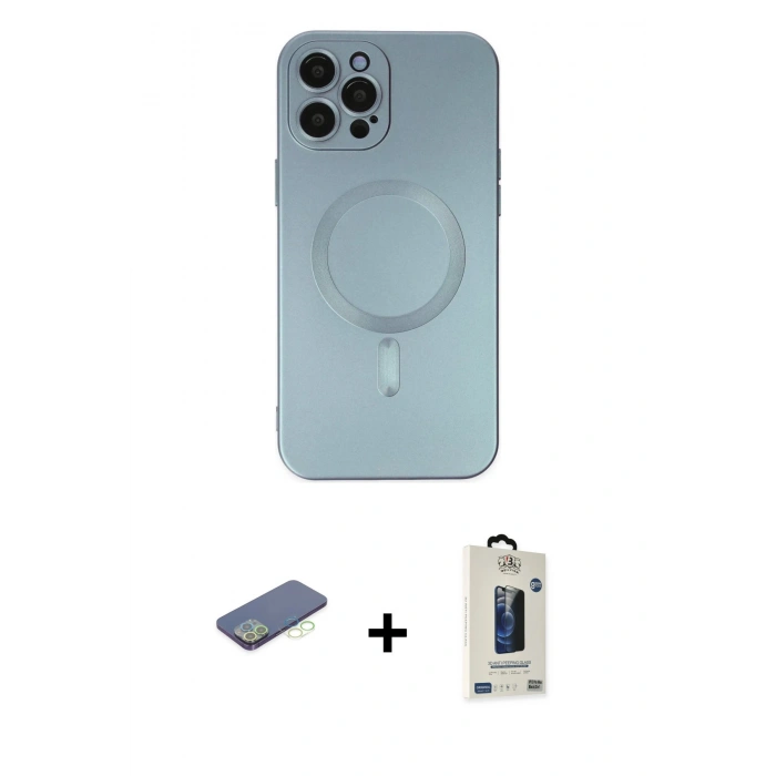 MARSİLYAN™- iPhone 12 Pro Max Kılıf Akış Minimal Özel Seri - Siyah Bilvis Hayalet Cam Ekran Koruyucu + Renkli Kamera Lens Koruma Cam - YL