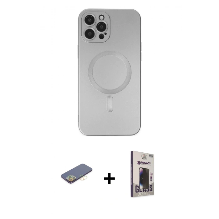 MARSİLYAN™- iPhone 12 Pro Max Kılıf Akış Minimal Özel Seri - Siyah Bilvis Hayalet Cam Ekran Koruyucu + Sarı Renkli Kamera Lens Koruma Cam