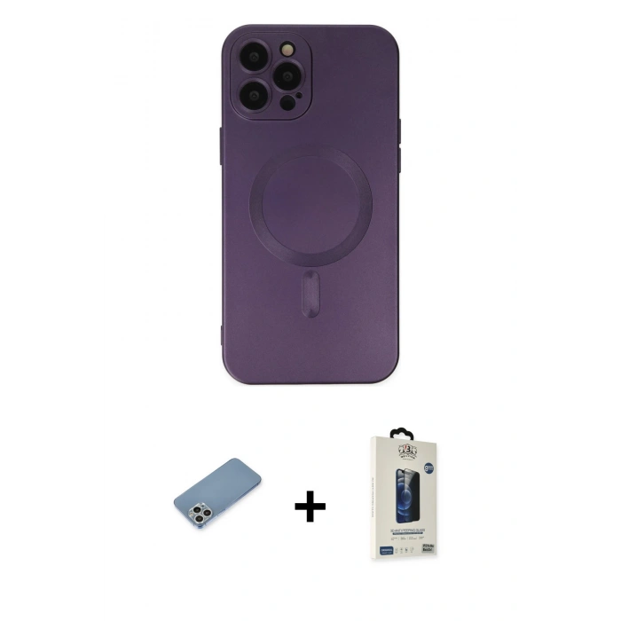 MARSİLYAN™- iPhone 12 Pro Max Kılıf Akış Minimal Özel Seri - Siyah Bilvis Hayalet Cam Ekran Koruyucu + Shine Kamera Lens Koruma Cam - GS