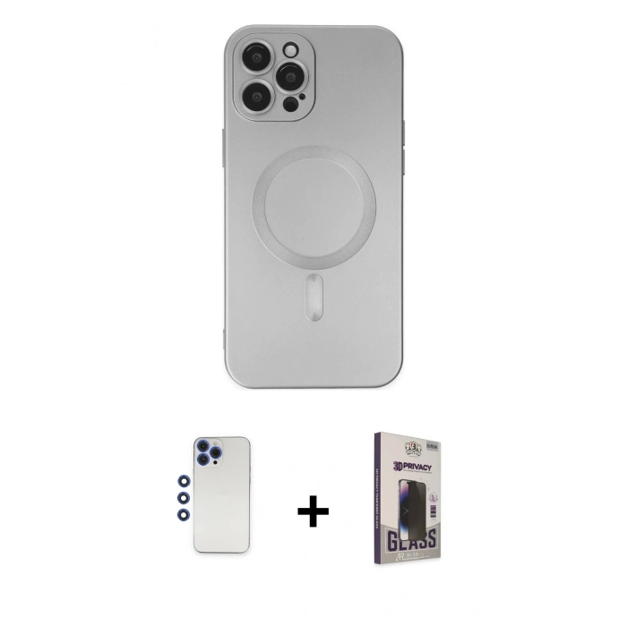 MARSİLYAN™- iPhone 12 Pro Max Kılıf Akış Minimal Özel Seri - Siyah Bilvis Hayalet Cam Ekran Koruyucu + Shine Kamera Lens - LT