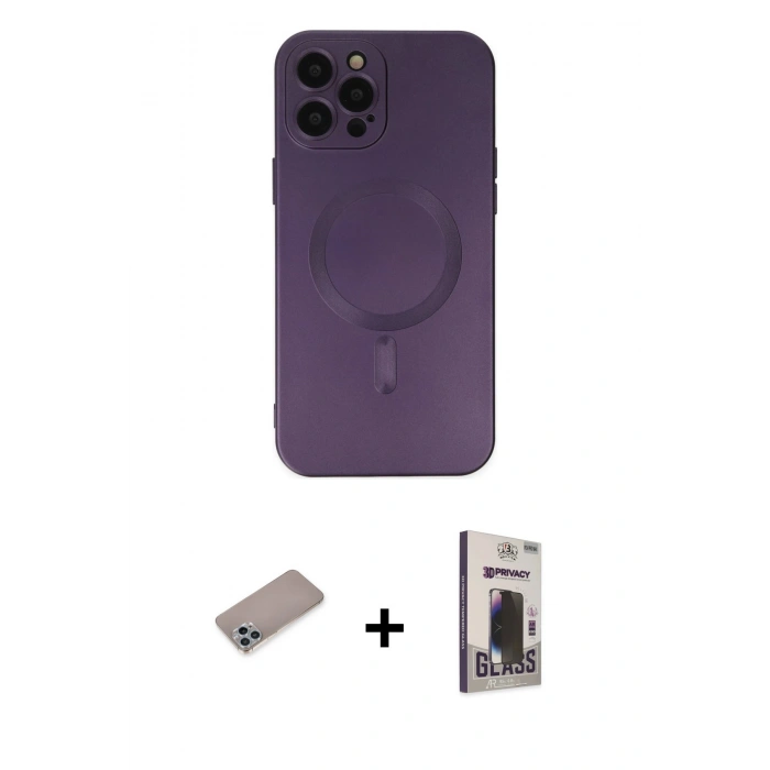 MARSİLYAN™- iPhone 12 Pro Max Kılıf Akış Minimal Özel Seri - Siyah Bilvis Hayalet Cam Ekran Koruyucu + Shine Kamera Lens Koruma Cam - SABE