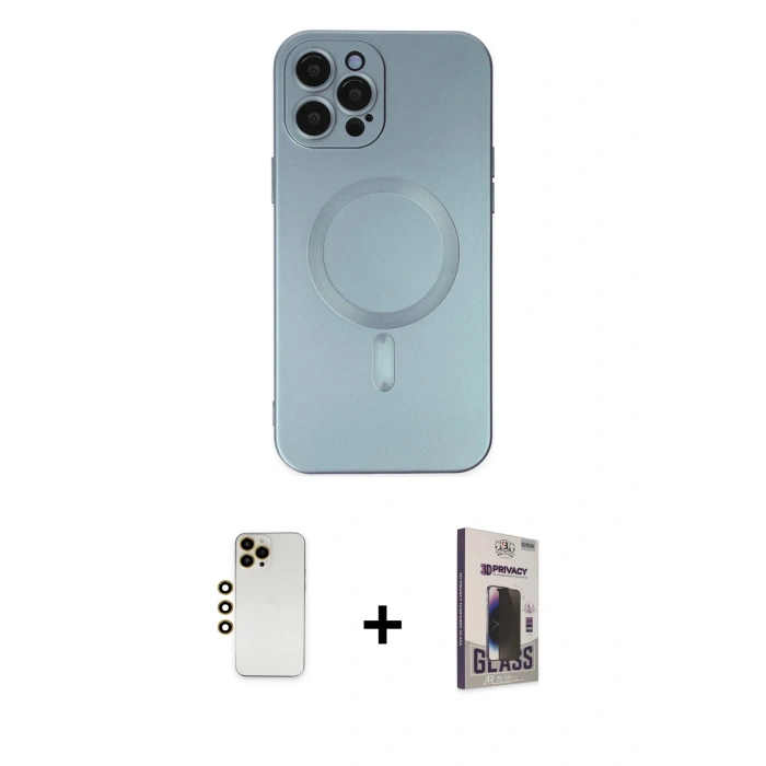 MARSİLYAN™- iPhone 12 Pro Max Kılıf Akış Minimal Özel Seri - Siyah Bilvis Hayalet Cam Ekran Koruyucu + Shine Kamera Lens - GD