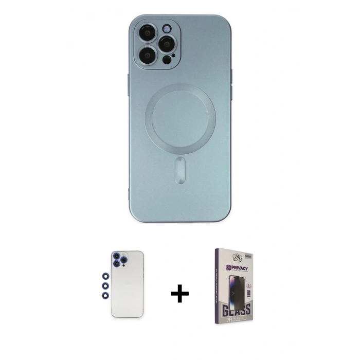 MARSİLYAN™- iPhone 12 Pro Max Kılıf Akış Minimal Özel Seri - Siyah Bilvis Hayalet Cam Ekran Koruyucu + Shine Kamera Lens - LT