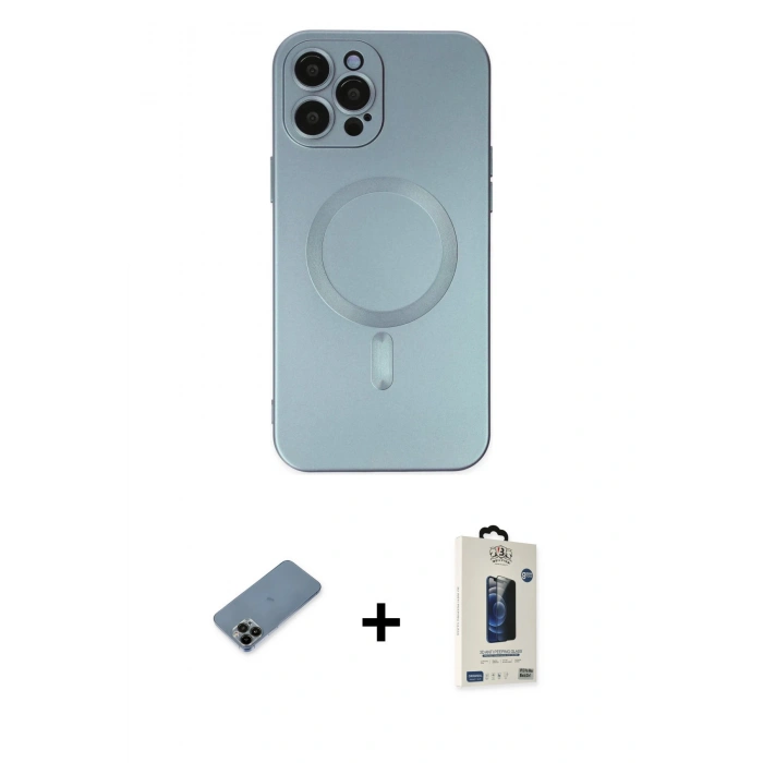 MARSİLYAN™- iPhone 12 Pro Max Kılıf Akış Minimal Özel Seri - Siyah Bilvis Hayalet Cam Ekran Koruyucu + Shine Kamera Lens Koruma Cam - SH