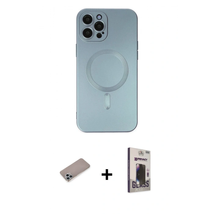 MARSİLYAN™- iPhone 12 Pro Max Kılıf Akış Minimal Özel Seri - Siyah Bilvis Hayalet Cam Ekran Koruyucu + Shine Kamera Lens Koruma Cam - SABE