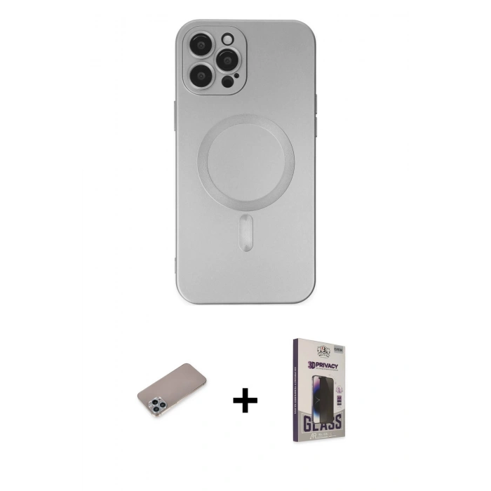 MARSİLYAN™- iPhone 12 Pro Max Kılıf Akış Minimal Özel Seri - Siyah Bilvis Hayalet Cam Ekran Koruyucu + Shine Kamera Lens Koruma Cam - SABE