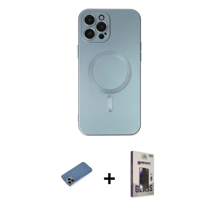 MARSİLYAN™- iPhone 12 Pro Max Kılıf Akış Minimal Özel Seri - Siyah Bilvis Hayalet Cam Ekran Koruyucu + Shine Kamera Lens Koruma Cam - GD
