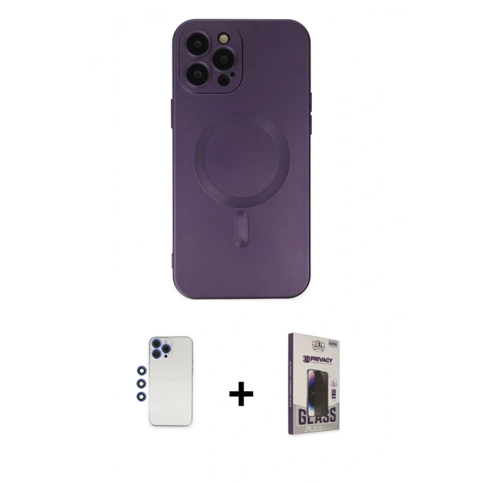 MARSİLYAN™- iPhone 12 Pro Max Kılıf Akış Minimal Özel Seri - Siyah Bilvis Hayalet Cam Ekran Koruyucu + Shine Kamera Lens - LT