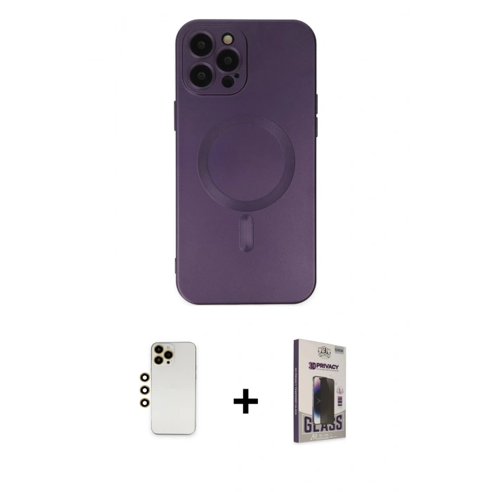 MARSİLYAN™- iPhone 12 Pro Max Kılıf Akış Minimal Özel Seri - Siyah Bilvis Hayalet Cam Ekran Koruyucu + Shine Kamera Lens - GD