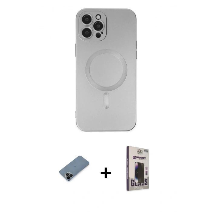 MARSİLYAN™- iPhone 12 Pro Max Kılıf Akış Minimal Özel Seri - Siyah Bilvis Hayalet Cam Ekran Koruyucu + Shine Kamera Lens Koruma Cam - SH