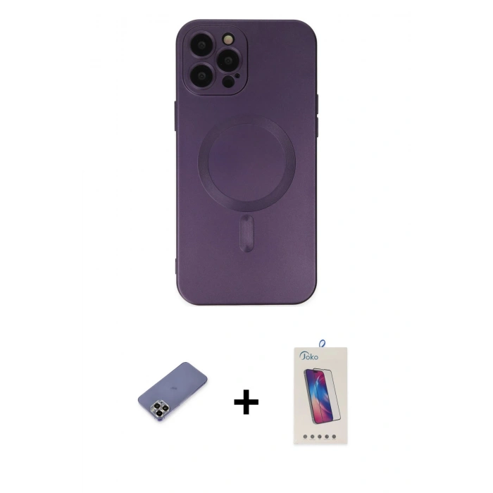 MARSİLYAN™- iPhone 12 Pro Max Kılıf Akış Minimal Özel Seri - Siyah Joko 5D Cam + Gold Metal Kamera Lens Koruma Cam