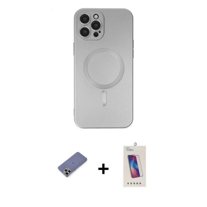 MARSİLYAN™- iPhone 12 Pro Max Kılıf Akış Minimal Özel Seri - Siyah Joko 5D Cam + Gold Metal Kamera Lens Koruma Cam