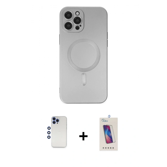 MARSİLYAN™- iPhone 12 Pro Max Kılıf Akış Minimal Özel Seri - Siyah Joko 5D Cam + Shine Kamera Lens - LT
