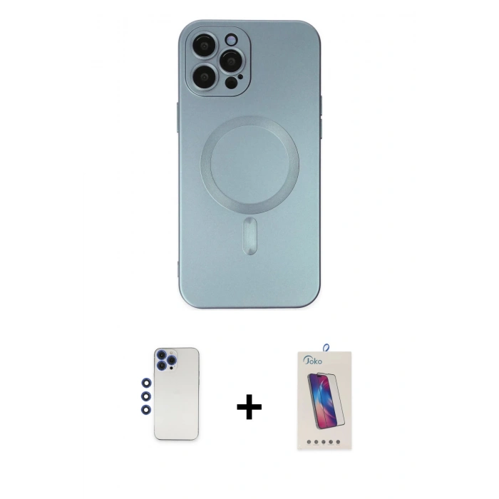 MARSİLYAN™- iPhone 12 Pro Max Kılıf Akış Minimal Özel Seri - Siyah Joko 5D Cam + Shine Kamera Lens - LT