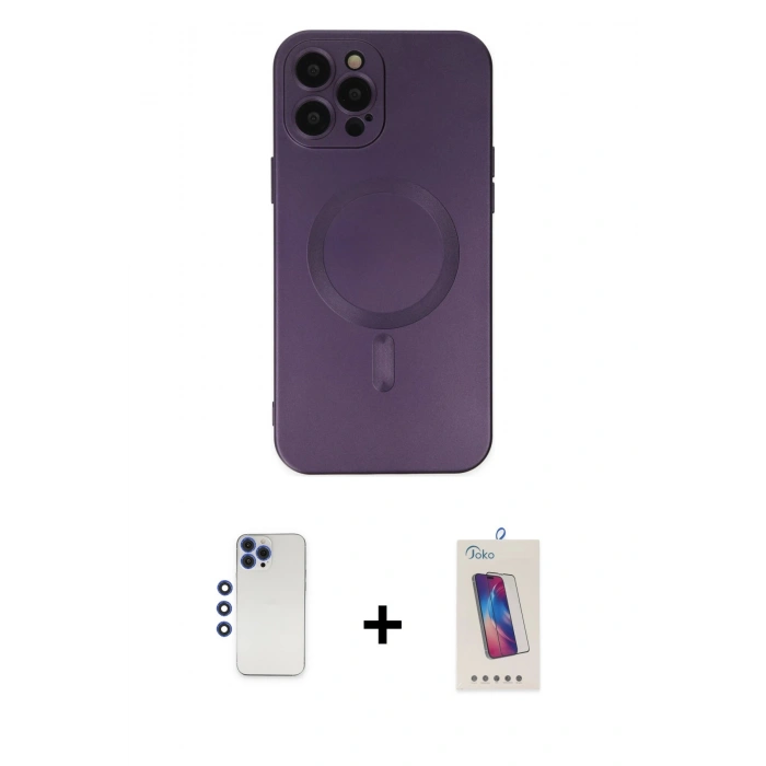 MARSİLYAN™- iPhone 12 Pro Max Kılıf Akış Minimal Özel Seri - Siyah Joko 5D Cam + Shine Kamera Lens - LT