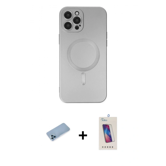 MARSİLYAN™- iPhone 12 Pro Max Kılıf Akış Minimal Özel Seri - Siyah Joko 5D Cam + Mavi Shine Kamera Lens Koruma Cam
