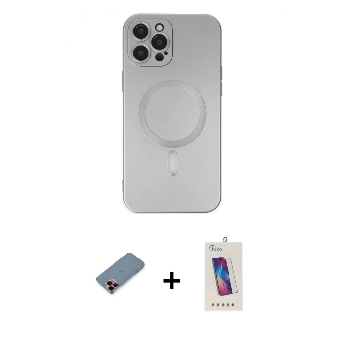 MARSİLYAN™- iPhone 12 Pro Max Kılıf Akış Minimal Özel Seri - Siyah Joko 5D Cam + Metal Kamera Lens Koruma Cam - KI
