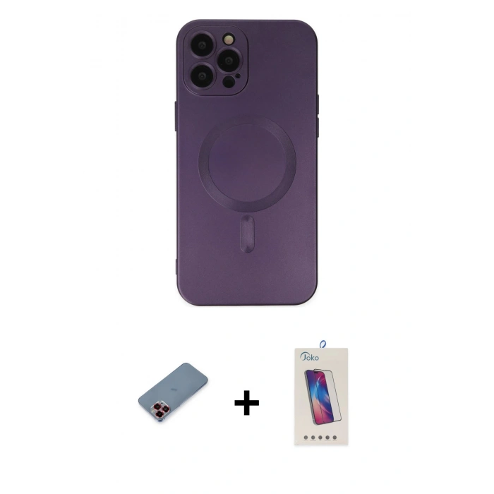 MARSİLYAN™- iPhone 12 Pro Max Kılıf Akış Minimal Özel Seri - Siyah Joko 5D Cam + Metal Kamera Lens Koruma Cam - KI