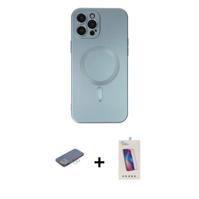 MARSİLYAN™- iPhone 12 Pro Max Kılıf Akış Minimal Özel Seri - Siyah Joko 5D Cam + Renkli Kamera Lens Koruma Cam - MI