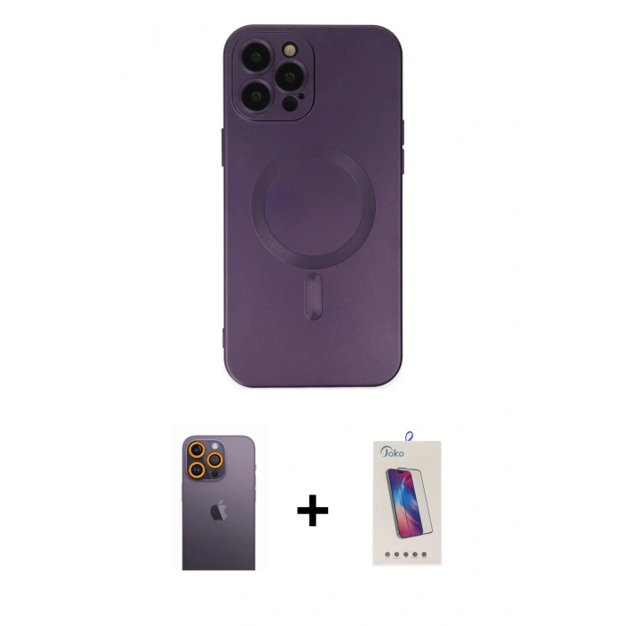 MARSİLYAN™- iPhone 12 Pro Max Kılıf Akış Minimal Özel Seri - Siyah Joko 5D Cam + Neon Fosforlu Kamera Lens - SI