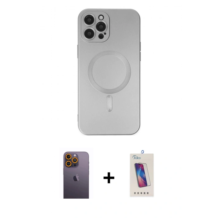 MARSİLYAN™- iPhone 12 Pro Max Kılıf Akış Minimal Özel Seri - Siyah Joko 5D Cam + Neon Fosforlu Kamera Lens - SI