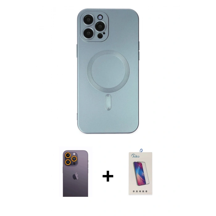 MARSİLYAN™- iPhone 12 Pro Max Kılıf Akış Minimal Özel Seri - Siyah Joko 5D Cam + Neon Fosforlu Kamera Lens - SI