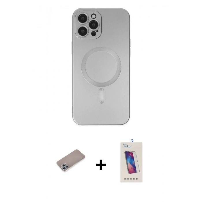 MARSİLYAN™- iPhone 12 Pro Max Kılıf Akış Minimal Özel Seri - Siyah Joko 5D Cam + Sierra Blue Shine Kamera Lens Koruma Cam