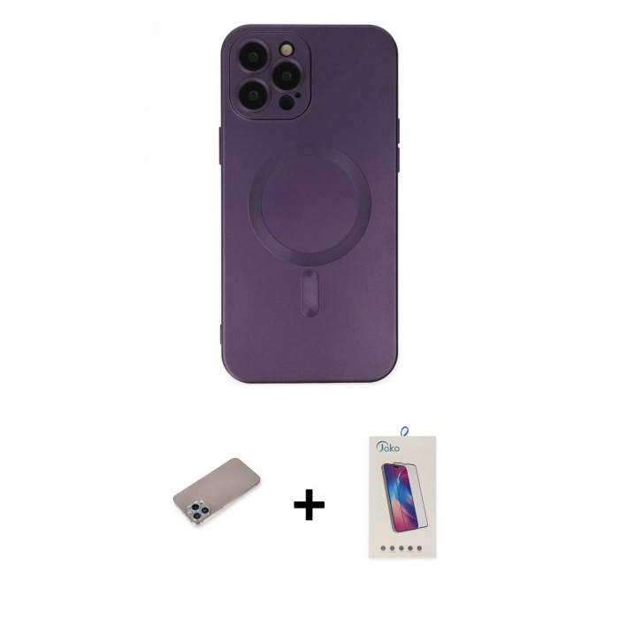 MARSİLYAN™- iPhone 12 Pro Max Kılıf Akış Minimal Özel Seri - Siyah Joko 5D Cam + Sierra Blue Shine Kamera Lens Koruma Cam