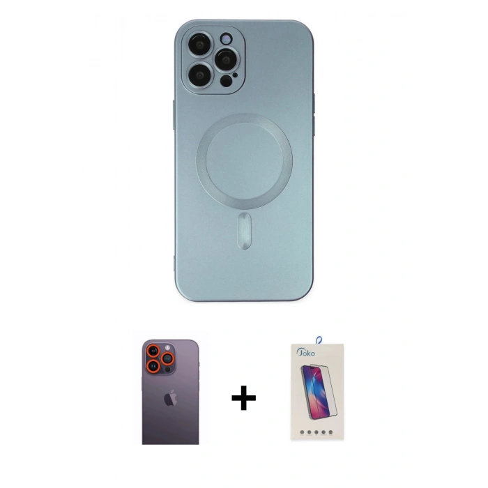MARSİLYAN™- iPhone 12 Pro Max Kılıf Akış Minimal Özel Seri - Siyah Joko 5D Cam + Neon Fosforlu Kamera Lens - TU