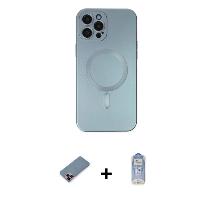 MARSİLYAN™- iPhone 12 Pro Max Kılıf Akış Minimal Özel Seri - Siyah Joko Magic 5D Cam + Kırmızı Metal Kamera Lens Koruma Cam