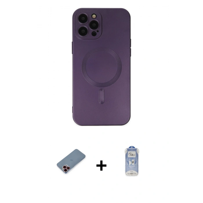MARSİLYAN™- iPhone 12 Pro Max Kılıf Akış Minimal Özel Seri - Siyah Joko Magic 5D Cam + Kırmızı Metal Kamera Lens Koruma Cam