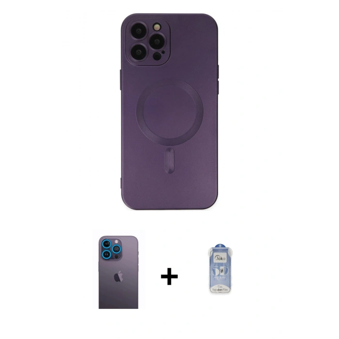 MARSİLYAN™- iPhone 12 Pro Max Kılıf Akış Minimal Özel Seri - Siyah Joko Magic 5D Cam + Neon Fosforlu Kamera Lens - MI