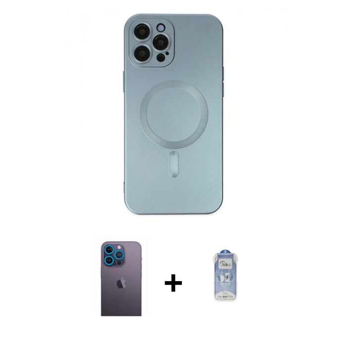 MARSİLYAN™- iPhone 12 Pro Max Kılıf Akış Minimal Özel Seri - Siyah Joko Magic 5D Cam + Neon Fosforlu Kamera Lens - MI