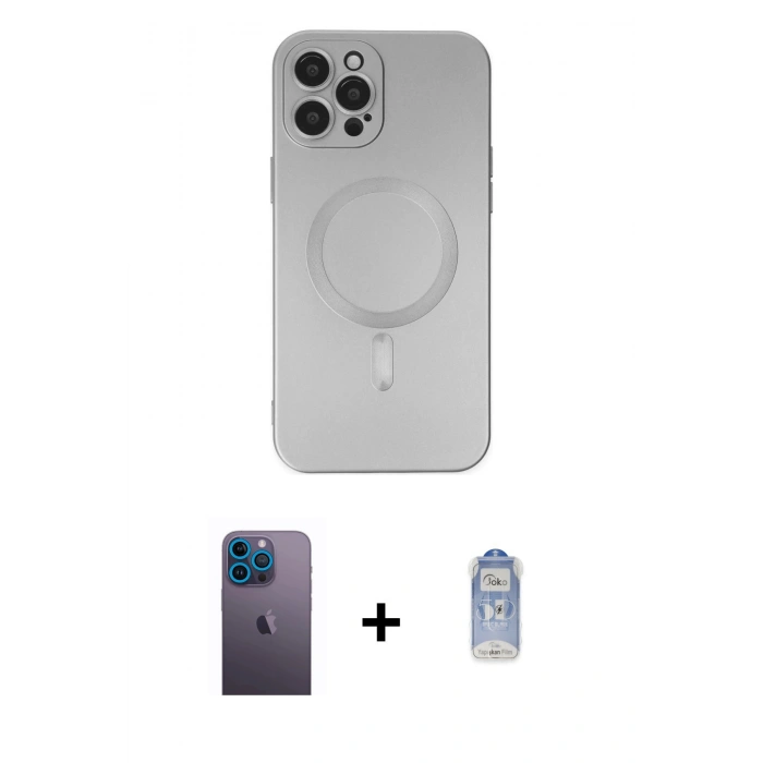 MARSİLYAN™- iPhone 12 Pro Max Kılıf Akış Minimal Özel Seri - Siyah Joko Magic 5D Cam + Neon Fosforlu Kamera Lens - MI