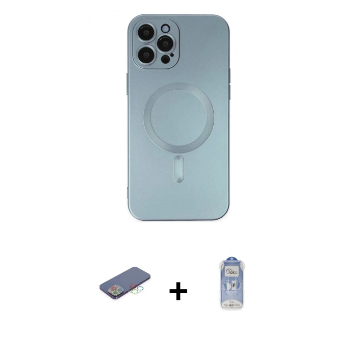 MARSİLYAN™- iPhone 12 Pro Max Kılıf Akış Minimal Özel Seri - Siyah Joko Magic 5D Cam + Renkli Kamera Lens Koruma Cam - MI