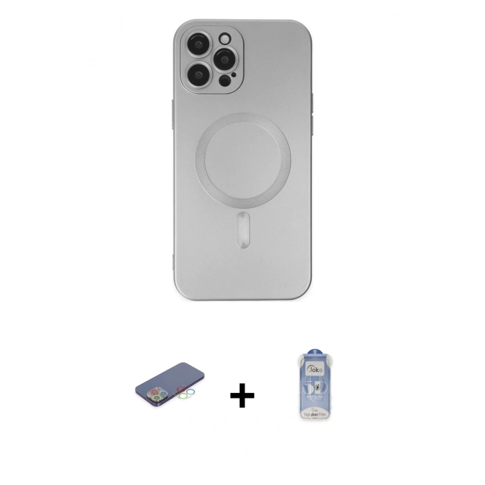 MARSİLYAN™- iPhone 12 Pro Max Kılıf Akış Minimal Özel Seri - Siyah Joko Magic 5D Cam + Renkli Kamera Lens Koruma Cam - MI