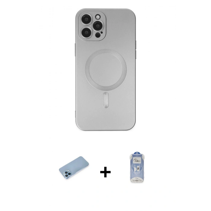 MARSİLYAN™- iPhone 12 Pro Max Kılıf Akış Minimal Özel Seri - Siyah Joko Magic 5D Cam + Shine Kamera Lens Koruma Cam - MI