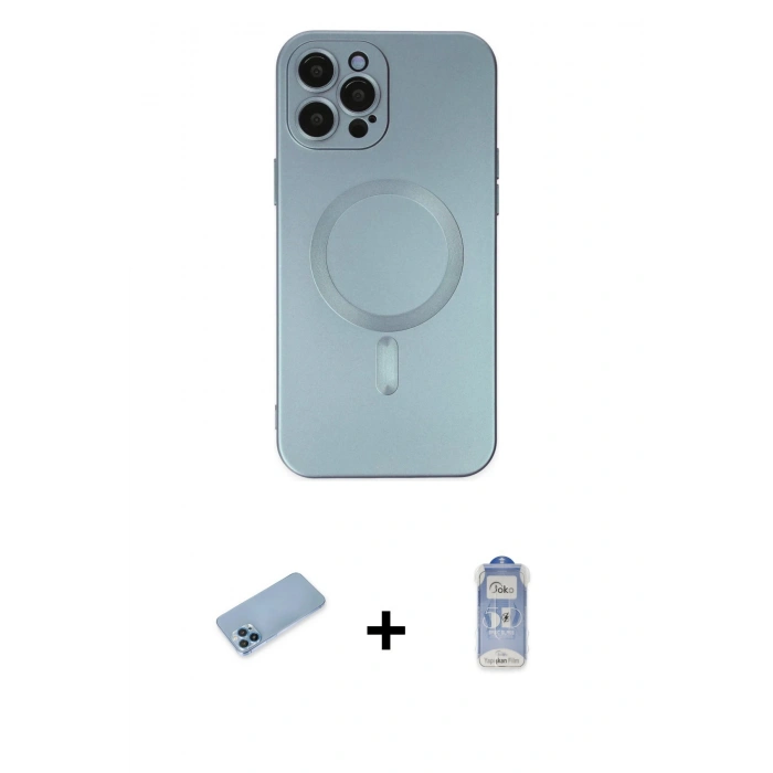 MARSİLYAN™- iPhone 12 Pro Max Kılıf Akış Minimal Özel Seri - Siyah Joko Magic 5D Cam + Shine Kamera Lens Koruma Cam - MI