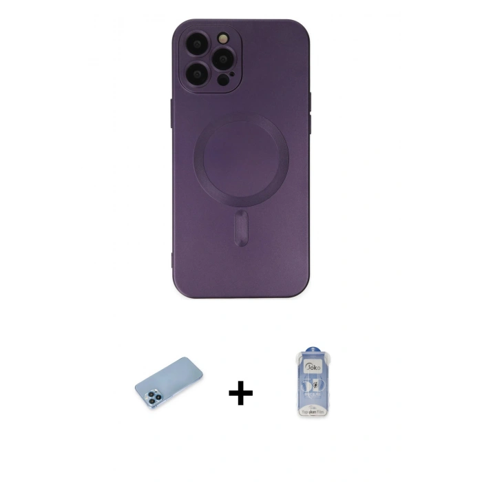 MARSİLYAN™- iPhone 12 Pro Max Kılıf Akış Minimal Özel Seri - Siyah Joko Magic 5D Cam + Shine Kamera Lens Koruma Cam - MI