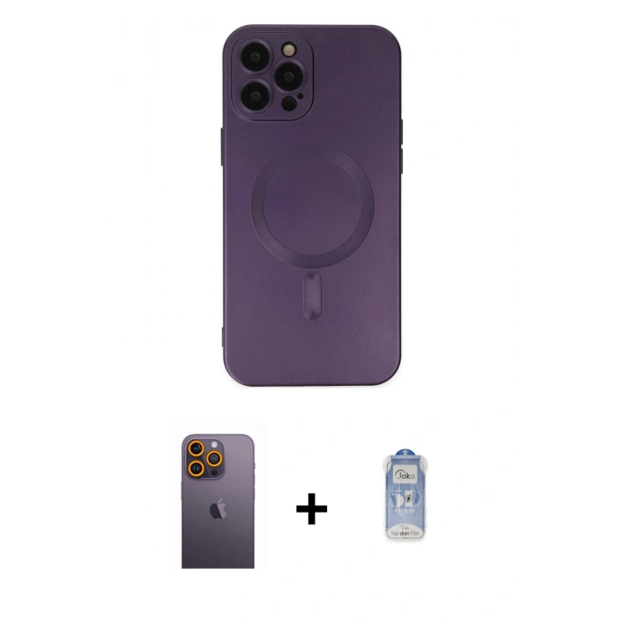 MARSİLYAN™- iPhone 12 Pro Max Kılıf Akış Minimal Özel Seri - Siyah Joko Magic 5D Cam + Neon Fosforlu Kamera Lens - SI