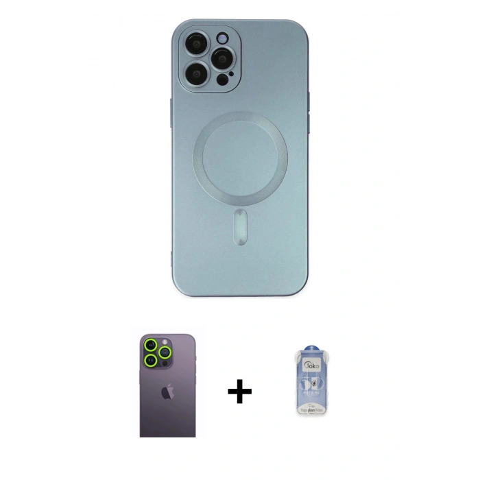 MARSİLYAN™- iPhone 12 Pro Max Kılıf Akış Minimal Özel Seri - Siyah Joko Magic 5D Cam + Neon Fosforlu Kamera Lens - YL