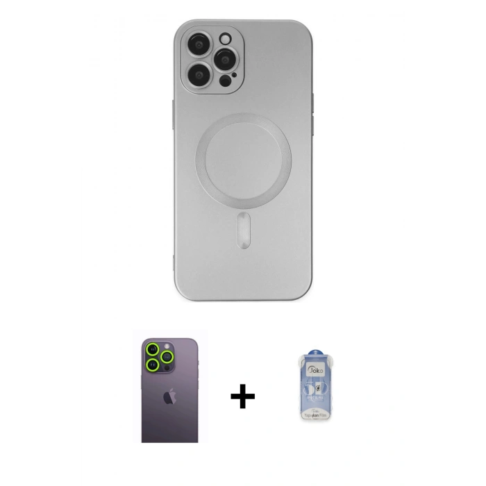 MARSİLYAN™- iPhone 12 Pro Max Kılıf Akış Minimal Özel Seri - Siyah Joko Magic 5D Cam + Neon Fosforlu Kamera Lens - YL