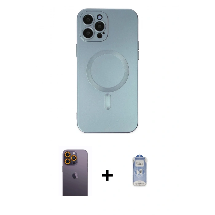 MARSİLYAN™- iPhone 12 Pro Max Kılıf Akış Minimal Özel Seri - Siyah Joko Magic 5D Cam + Neon Fosforlu Kamera Lens - SI