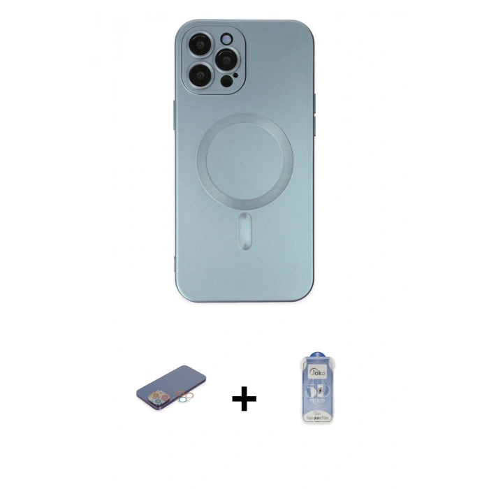 MARSİLYAN™- iPhone 12 Pro Max Kılıf Akış Minimal Özel Seri - Siyah Joko Magic 5D Cam + Pembe Renkli Kamera Lens Koruma Cam