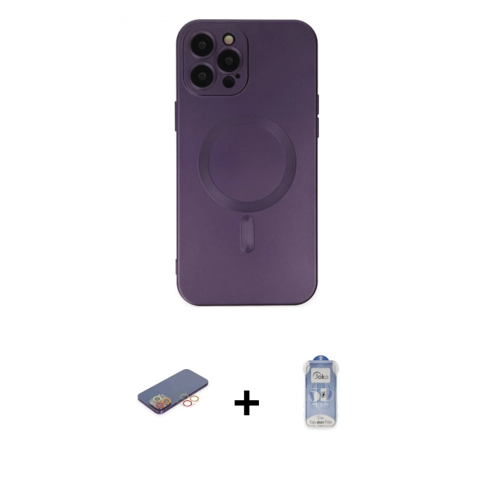 MARSİLYAN™- iPhone 12 Pro Max Kılıf Akış Minimal Özel Seri - Siyah Joko Magic 5D Cam + Renkli Kamera Lens Koruma Cam - TU